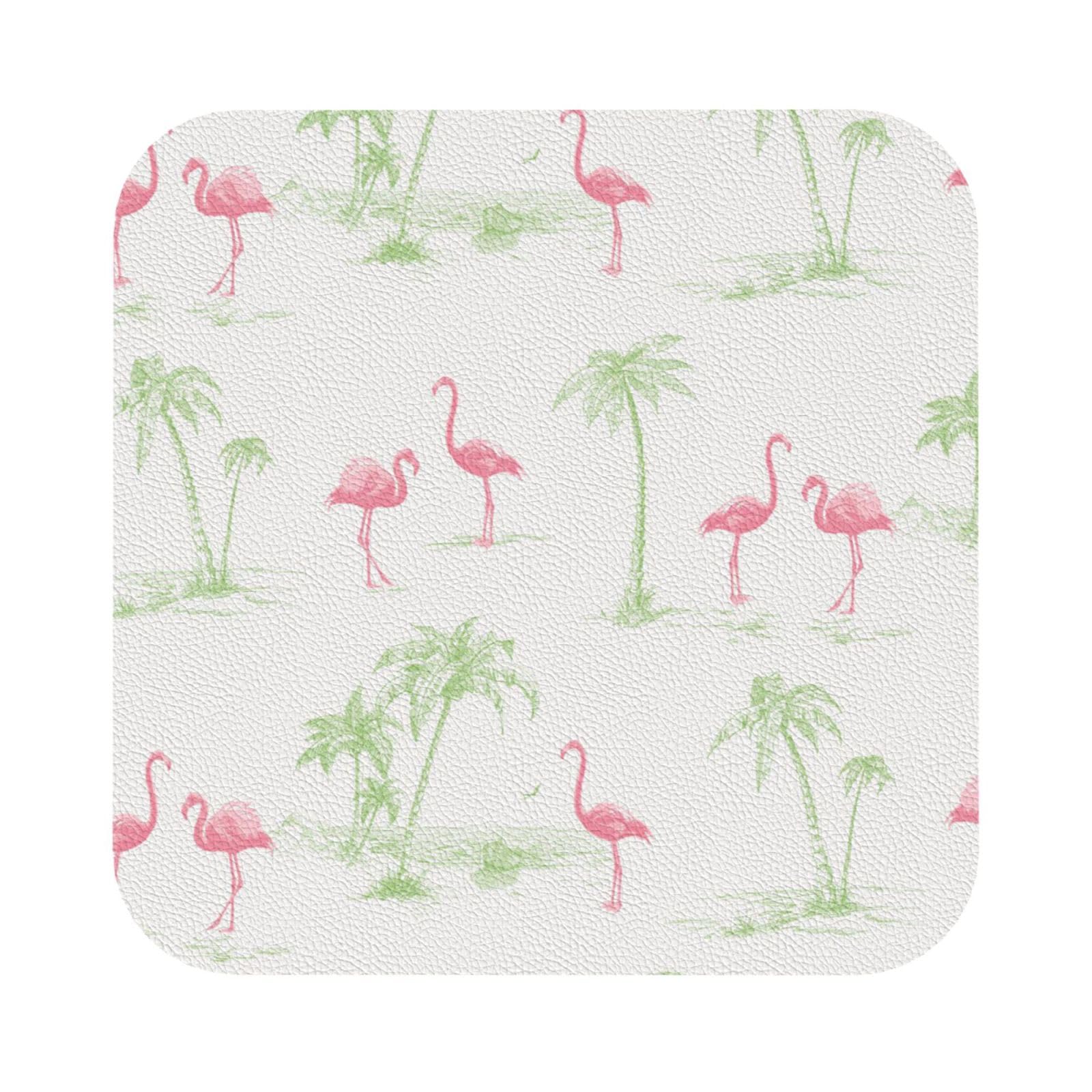 Pink Flamingos PU Leather Coasters Set of 6 Square Drink Coasters