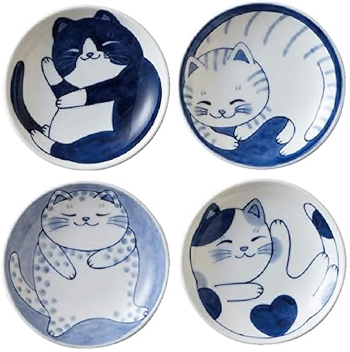 MINO WARE Japanese Small Plate Set Ceramic Cute Cats Design