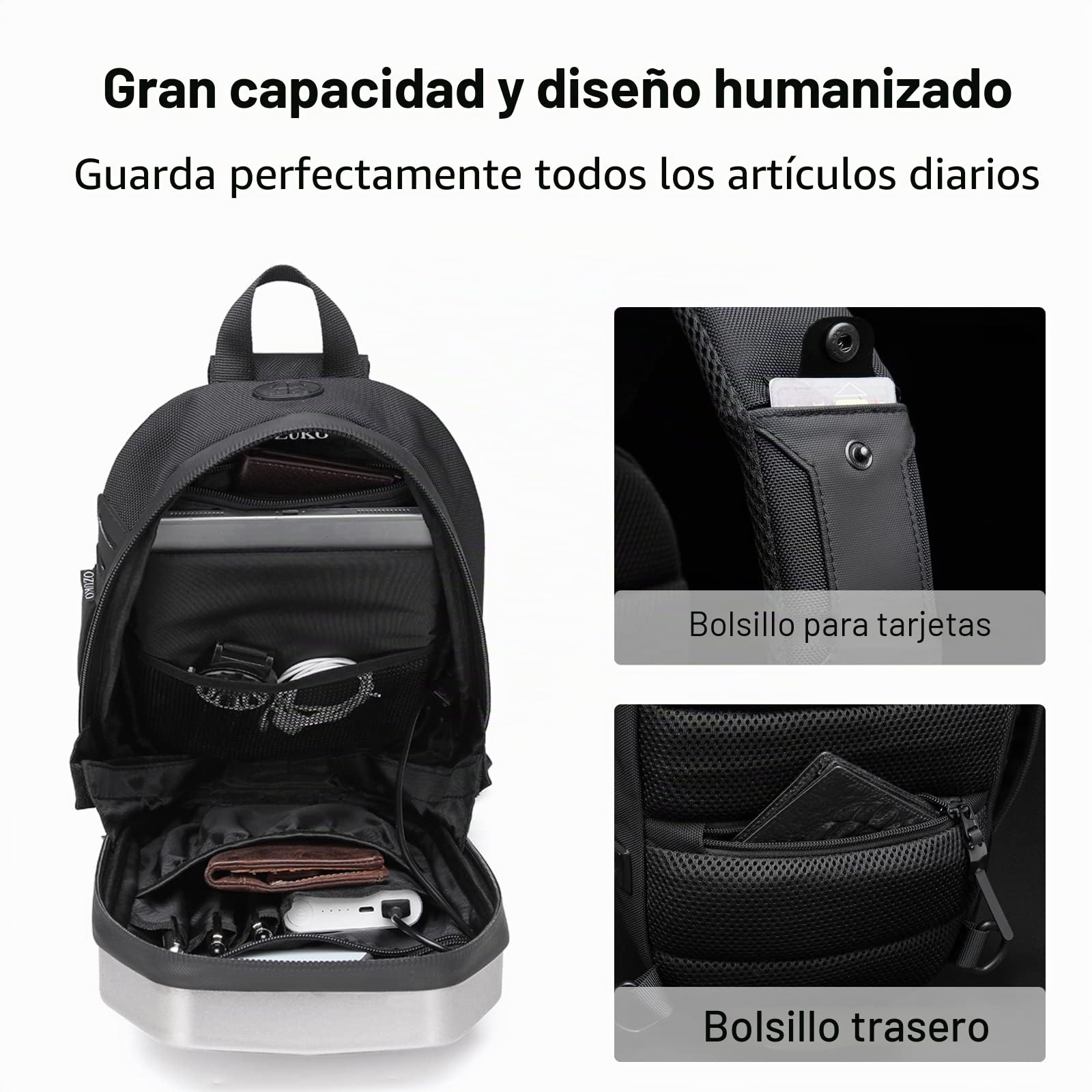 FANDARE Moda Bolso Pecho Hombre Bolsos Cruzados con USB Bandoleras Cruzada Sling Crossbody Bag Mochilas para Viaje Deportes Ciclismo Montañismo Impermeable EVA