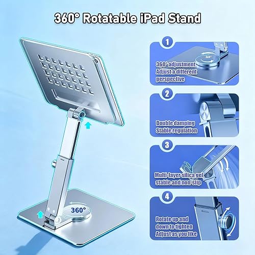 Miniatura 5 de Soporte para tablet, altura ajustable con base giratoria de 360 grados, soporte de escritorio, soporte de exhibición giratorio para accesorios de