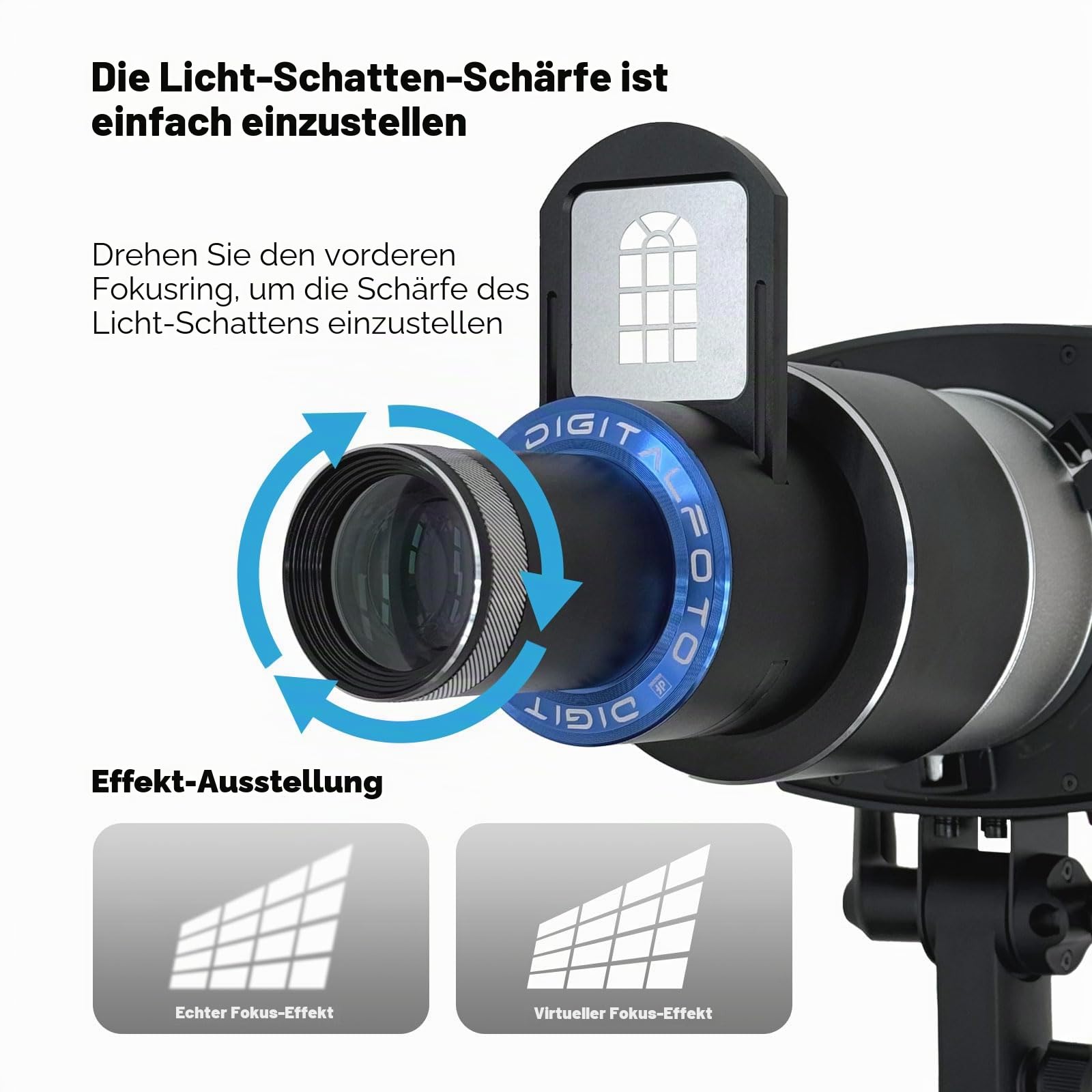 DIFESURO Optical Snoot Bowens Mount Gobo Projektor, 39 Gobos, Projektionsaufsatz für Fotografie Strahler, Kompatibel mit Aputure Amaran 100X/D 200D/X, 150C, Godox SL60 für Hochformat, Fokussierbar