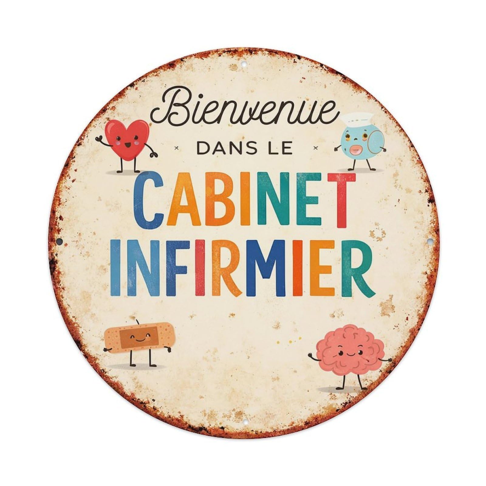 Bienvenue Dans Le Cabinet Infirmier Vintage Round Tin Sign Retro Metal Wall Decor Metal Poster, Home Bar Garage Cafe Wall Art Decoration 8x8Inches