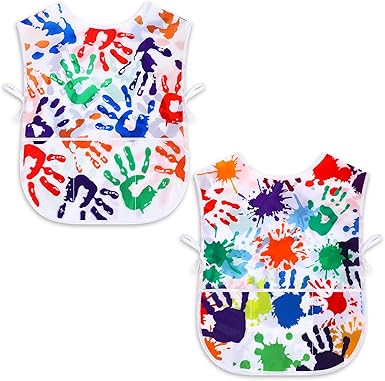 SATINIOR 2 Pieces Kids Art Smock Toddler Apron Waterproof Painting Artist Apron Sleeveless with 3 Pocket for Age 3-10 Years