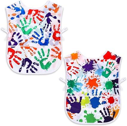 SATINIOR 2 Pieces Kids Art Smock Toddler Apron Waterproof Painting Artist Apron Sleeveless with 3 Pocket for Age 3-10 Years
