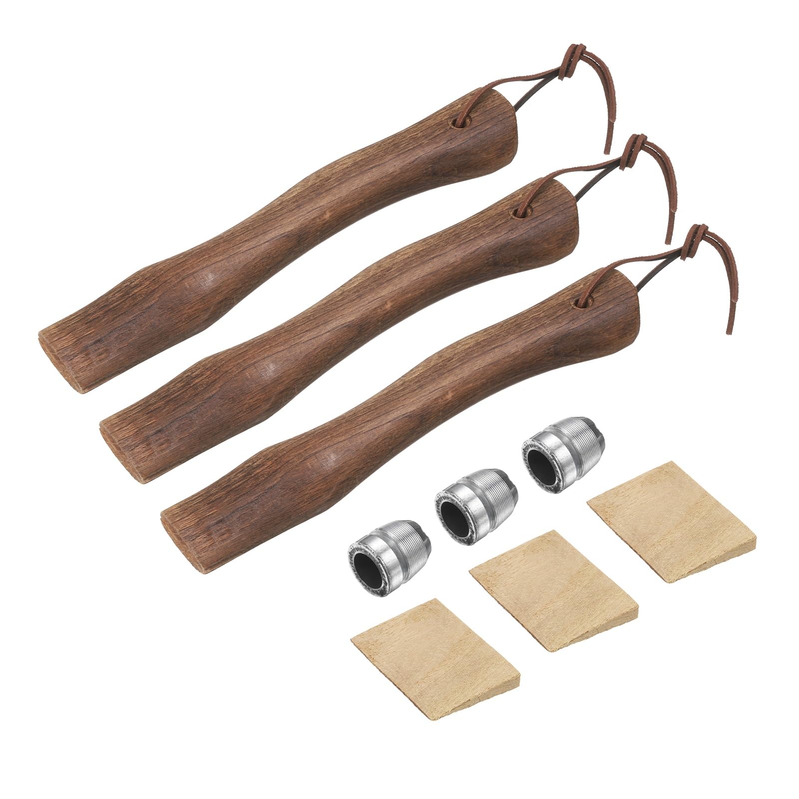 sourcing map 3pcs Wood Axe Handle Replacement 10.2" Universal Hickory Hatchet Handle with Wooden and Round Wedge for Camping Gardening Axe