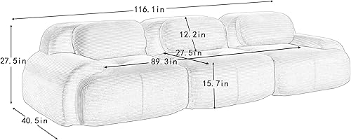 Miniatura 2 de Sofá moderno comprimido sin estructura de 116 pulgadas, sofás seccionales de 3 plazas para sala de estar, sofá seccional modular de pana negra tipo