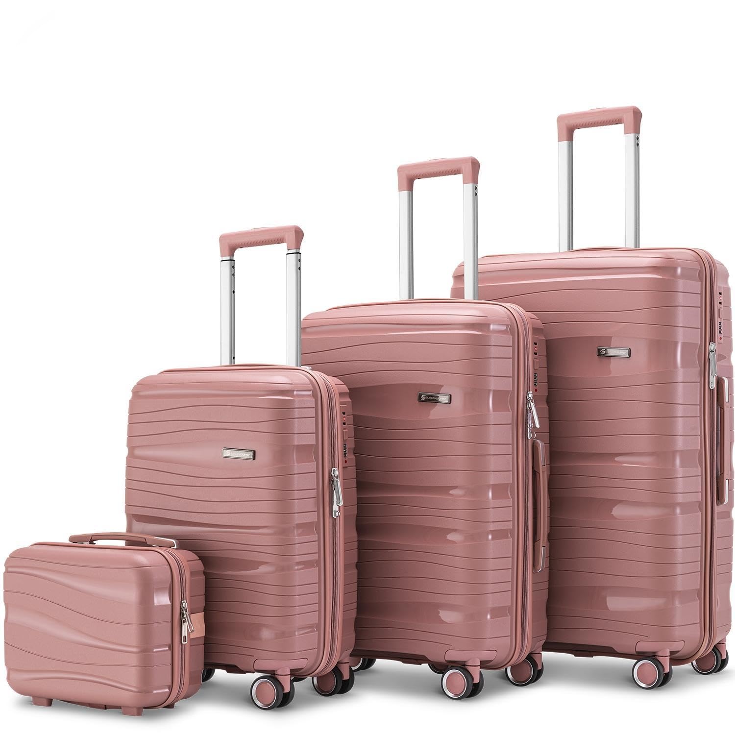Travel One Kofferset 4-teilig – Rosa – Hartschalen Trolley-Set 32/60/98L, Zahlenschloss & 360° Rollen