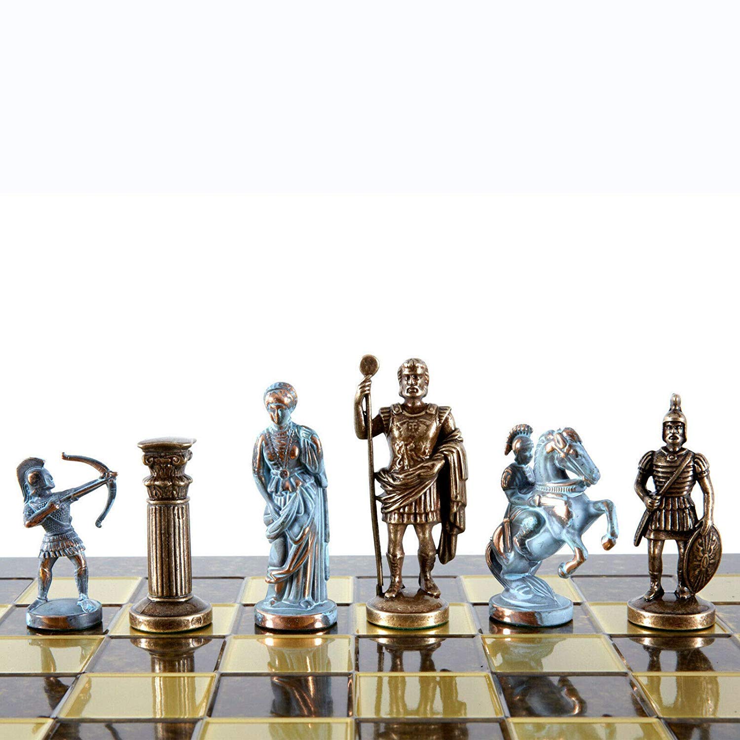 Manopoulos Archers - Juego de ajedrez grande, azul y cobre, tablero de ajedrez marrón