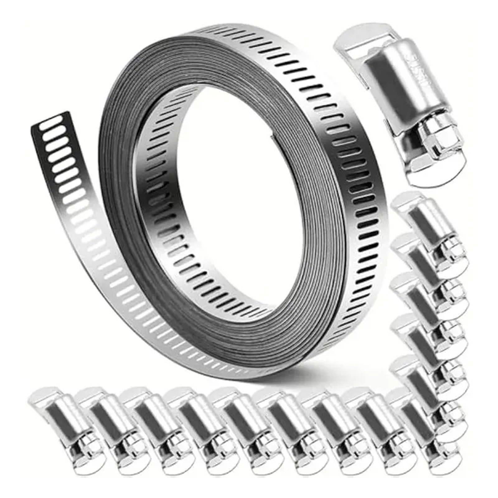 1set Worm Gear Hose Clamps for DIY, WithFasteners Kit Adjustable Band Duct for Tube