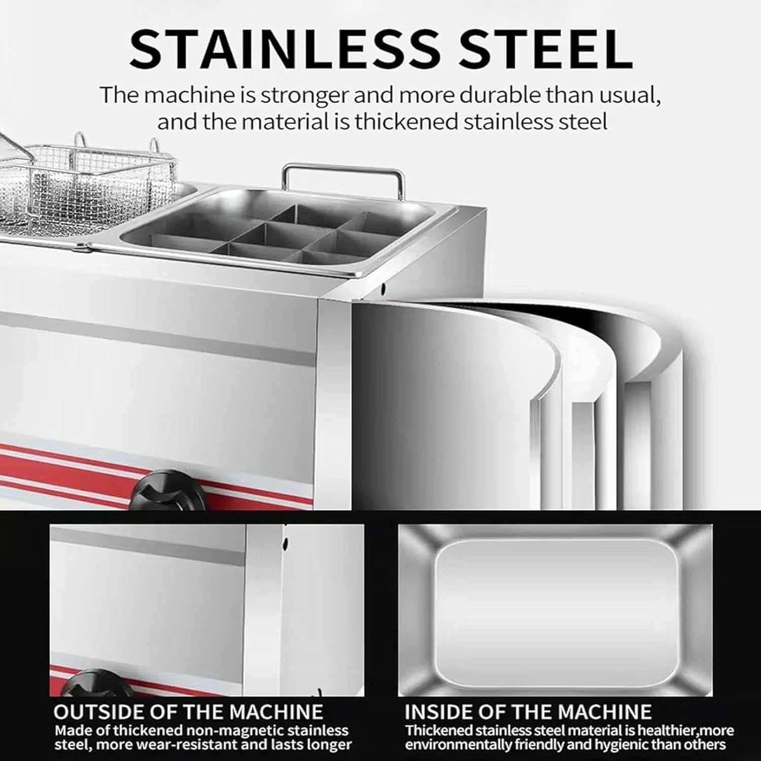 Commercial Gas Fryer, Deep Fat Fryer with Removable Pot and Condiment Rack