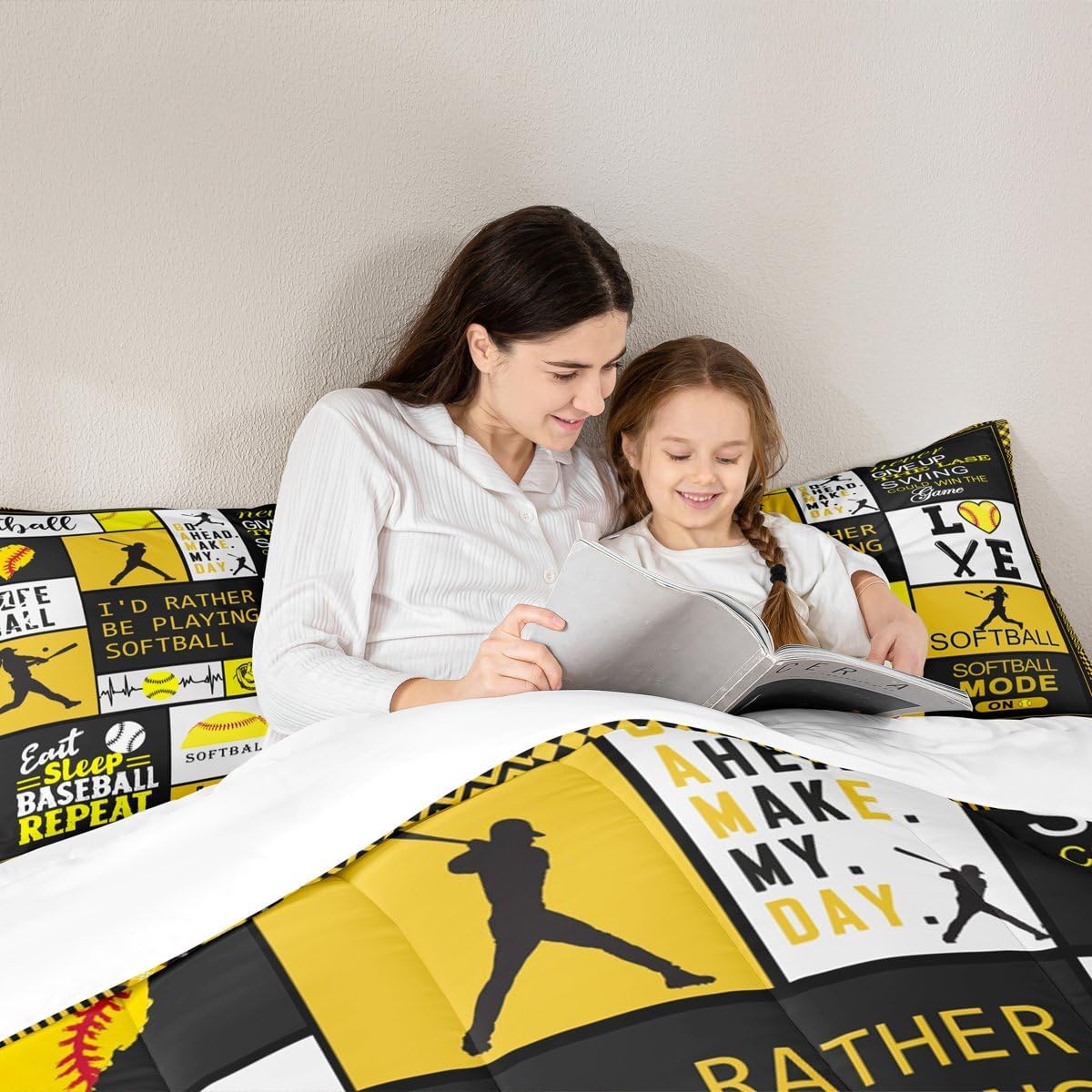 Homewish Softball Kids Comforter Set Twin Size,Ball Sports Games Competition Bedding Set,Girls Boys Adult Bedroom Decor,Geometric Plaids Fashion Down Comforter,Yellow Bright Duvet Insert,1 Pillowcase