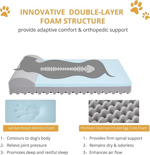 Miniatura 3 de EGOHOME Camas impermeables para perros grandes, cama ortopédica para perros con almohada para jaula, cama de espuma viscoelástica para mascotas,