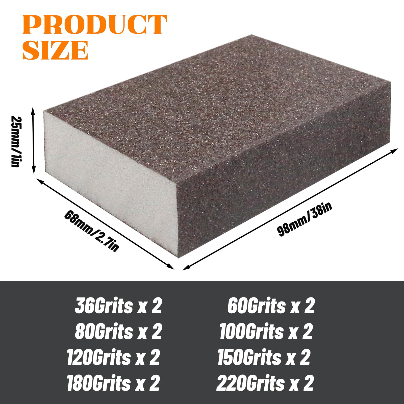 Kit éponges Abrasives 8 Pièces - Grains 120/150/180/220 Pour Ponçage Bois Et Métal
