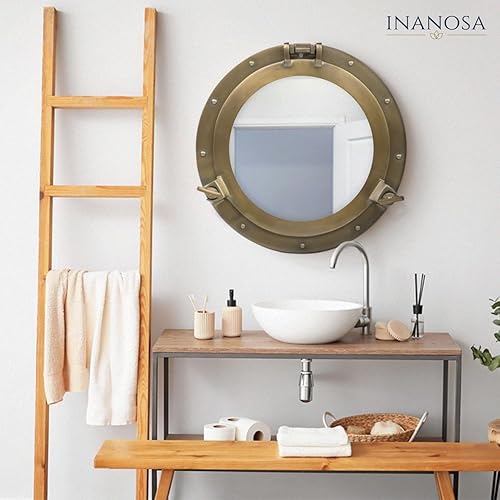 Miniatura 3 de Espejo de ojo de buey  Acabado de latón de 8 pulgadas  Decoración náutica de pared para baño y dormitorio  Decoración antigua de aluminio y aleación
