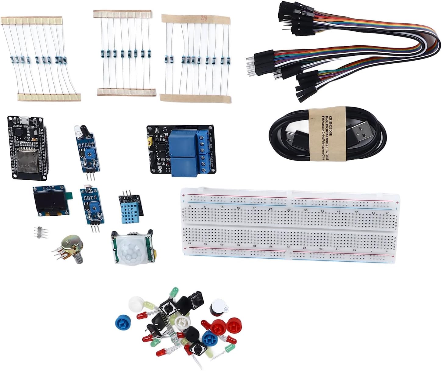 WIFI Development Board Starter Kit Organic LED Complete Set for Maker Projects for Remote Control and Monitoring ABS Plastic Material Compatible with IDE and MicroPython