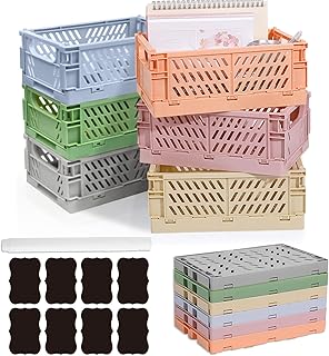 Aiuuee Pack of 6 Folding Boxes, 25 x 16 x 10 cm, Large Foldable Sturdy Folding Box, Plastic, Stackable Folding Basket, Plastic Storage Basket for Kitchen, Bathroom, Office, Children's Room, Bedroom