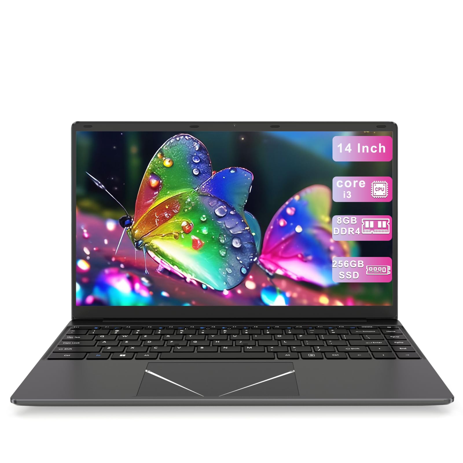 Ordenador Portátil de 14 Pulgadas, 8 GB RAM 256 GB SSD, USB3.0 HDMI Type-c | PC Portátil Core i3 con 2,4 G/5 GWiFi y Bluetooth, Portátil para Estudiantes/Negocios con WPS Office, Duración Prolongada