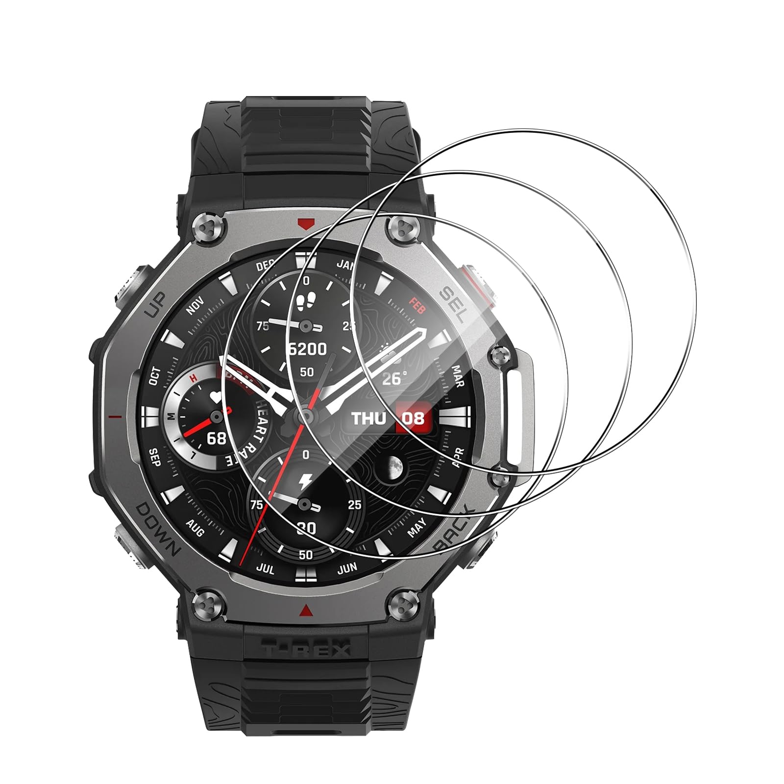 Lutree für Amazfit T-Rex 3 für Panzerglas Schutzfolie, 3 Stück 9H Härte HD Schutzglas Displayfolie, Bläschenfrei Anti- Kratzer Folie Displayschutz