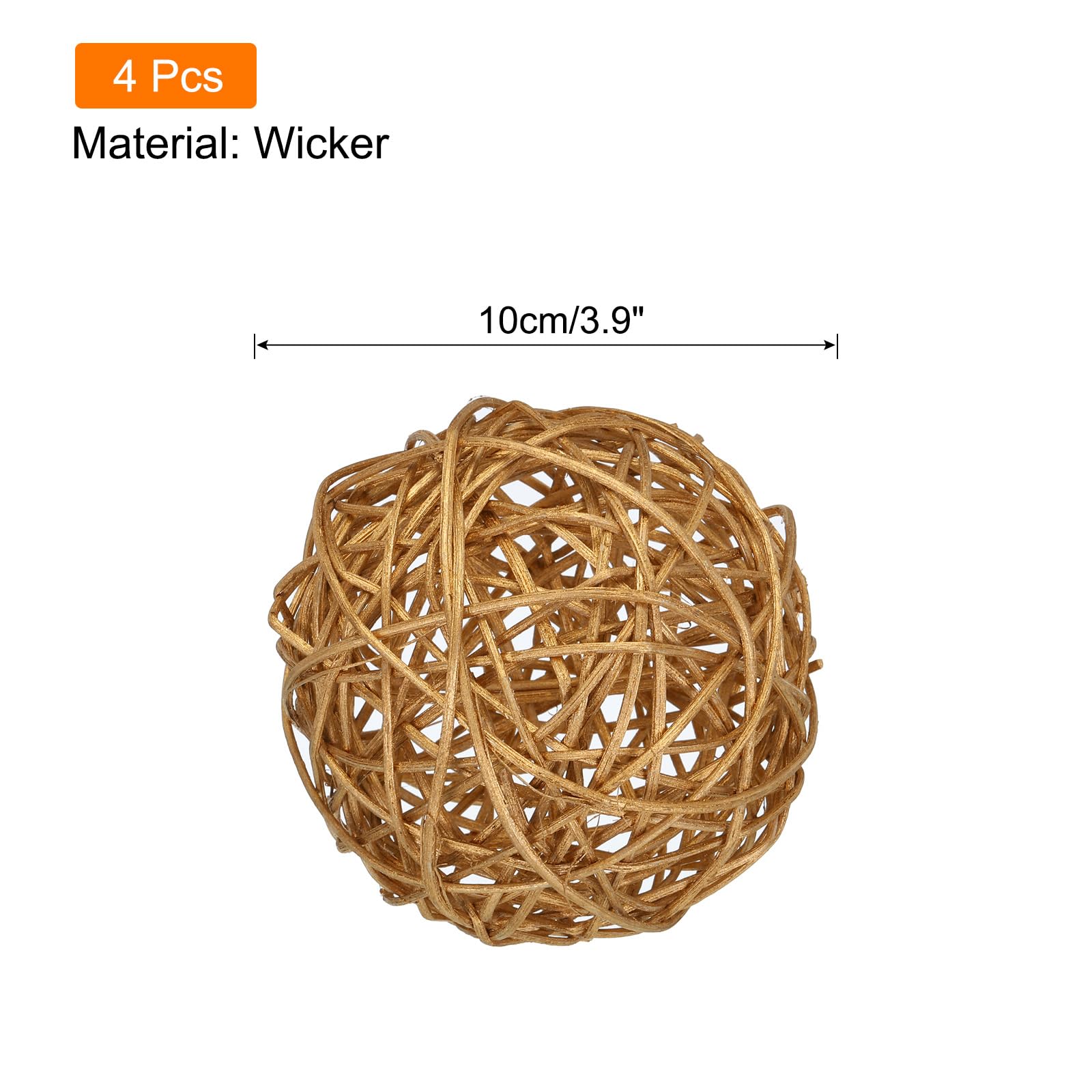 QUARKZMAN 4 Palline Decorative In Rattan Grigio – Ø 10 Cm – Per Centrotavola E Fai Da Te - 3
