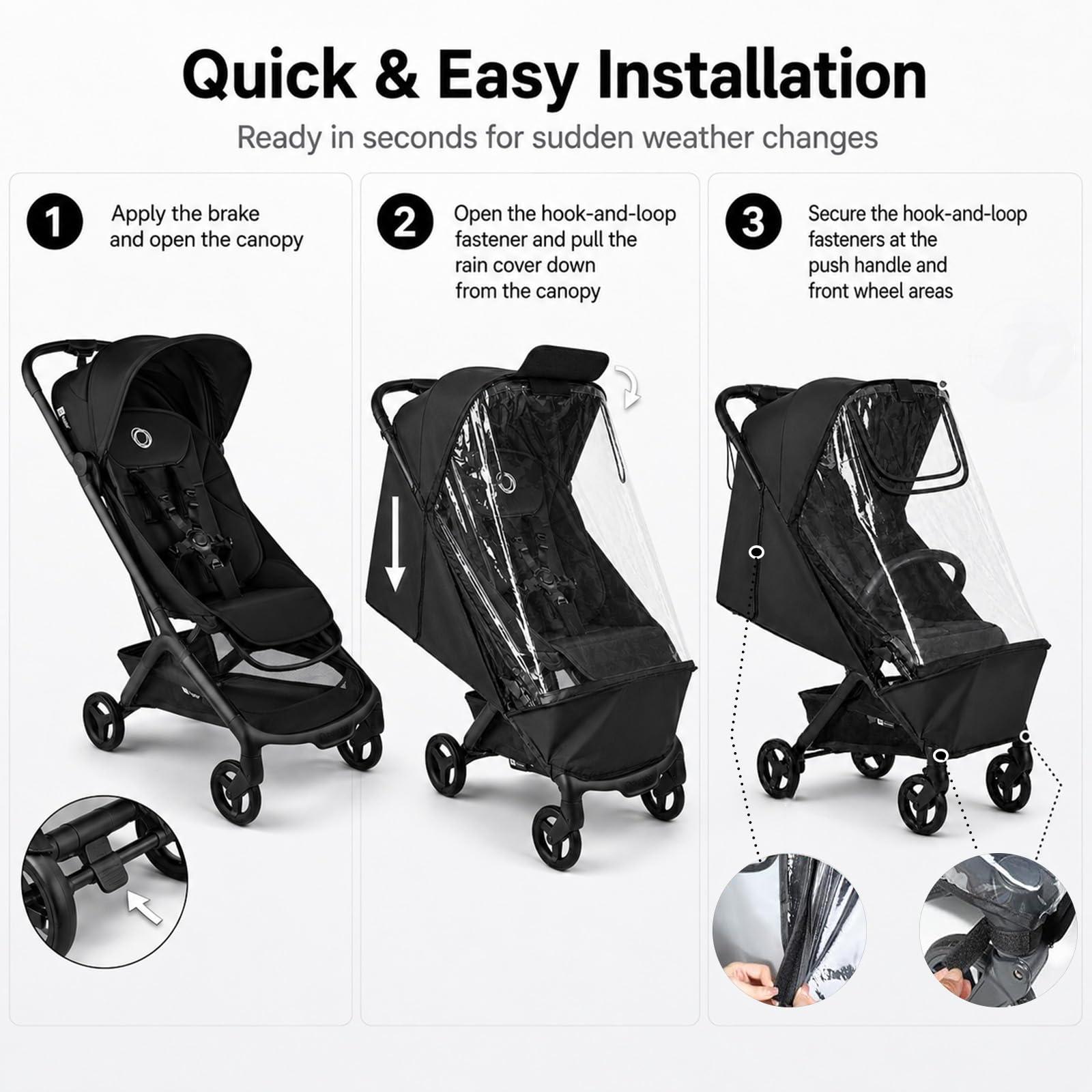 Stroller Rain Cover Compatible with Bugaboo Butterfly & Butterfly 2, Clear Weather Shield with Front Access Window, Ventilation Holes & Built-in Storage Pouch, Full Coverage Protection: Buy Online at Best Price in
