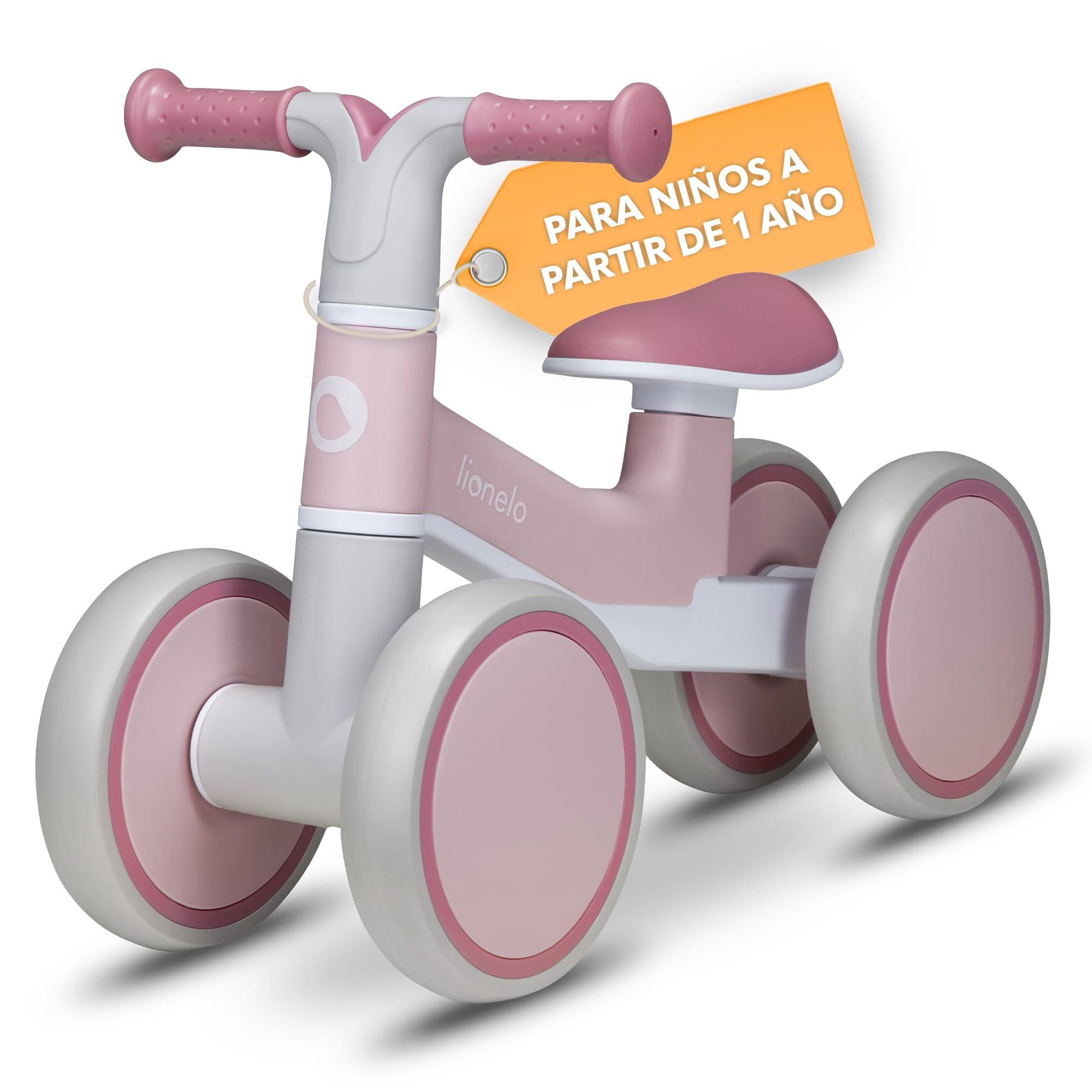 LIONELO VILLY Bicicleta de Equilibrio Ligera, Correpasillos para bebés 4 Ruedas de 1 a 3 años (hasta 30 kg), Amortiguación Delantera, Asiento ergonómico, Regalo para niñas y niños (Pink)