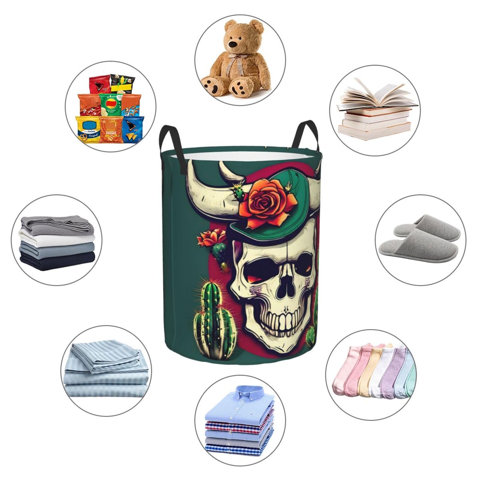 Cesto Portabiancheria Western Vintage - Motivo Floreale E Teschio Di Toro, Impermeabile, Pieghevole, 45L - Per Bagno, Camera Da Letto