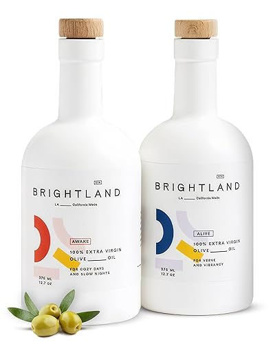 Brightland The Duo - Aceites de oliva extra virgen prensados en frío hechos con aceitunas arbequina y arbosana de cosecha temprana botellas de 127