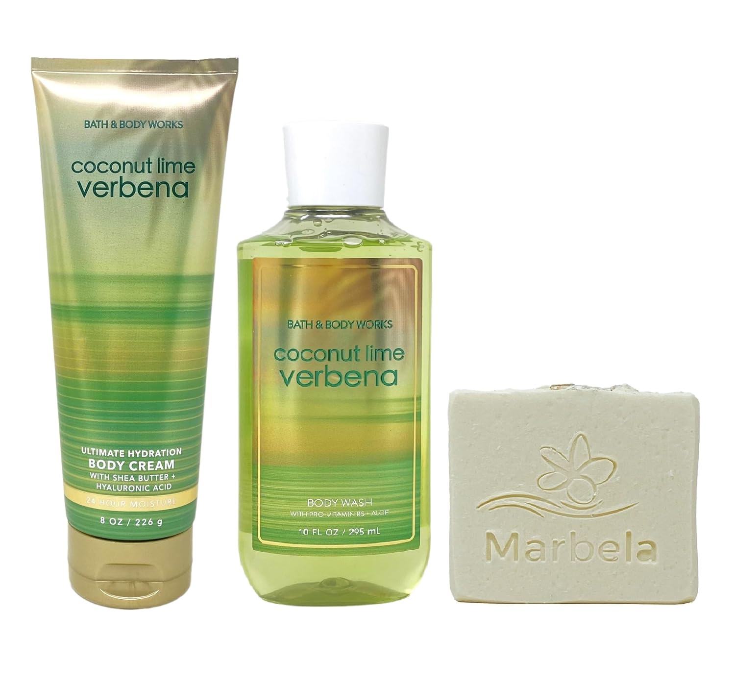 Bath & Body Works Coconut Lime Verbena Body Cream and Body Wash Duo Set with a Natural Oats Bar Soap - Full Size