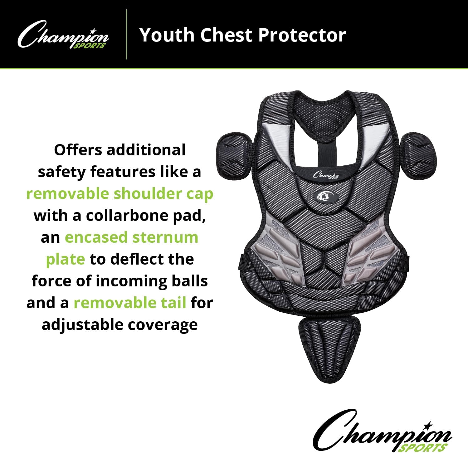 Champion Sports 13" Lightweight Multi-layered Youth Models Baseball Chest Protector - Removable Shoulder Cap and Tail Chest Protector - Ages: 9-12