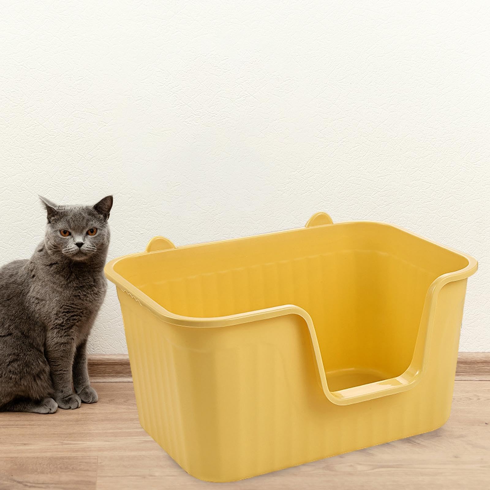 Colcolo Offene Haustiertoilette, Katzentoilette, spritzwassergeschützt, langlebig, leicht zu reinigen, für Katzen, Kätzchen, Töpfchen, Toilette, hohe Seiten, Gelb L