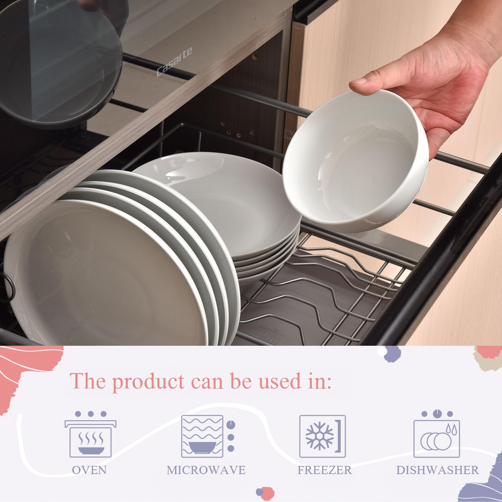 Miicol Ensemble de 4 Bols à Petit-Déjeuner en Céramique, Bols à Soupe Blancs 600 ml, Bols Empilables de 15 cm pour Céréales, Idéals pour Desserts, Salades, Riz ou Fruits