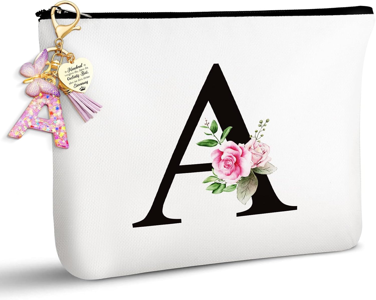 TUZELIYA Personalised Letter A Cosmetic Bag with Keyring - Gifts for Women Girls Mothers Best Friends and Bridesmaids - Birthday Gifts
