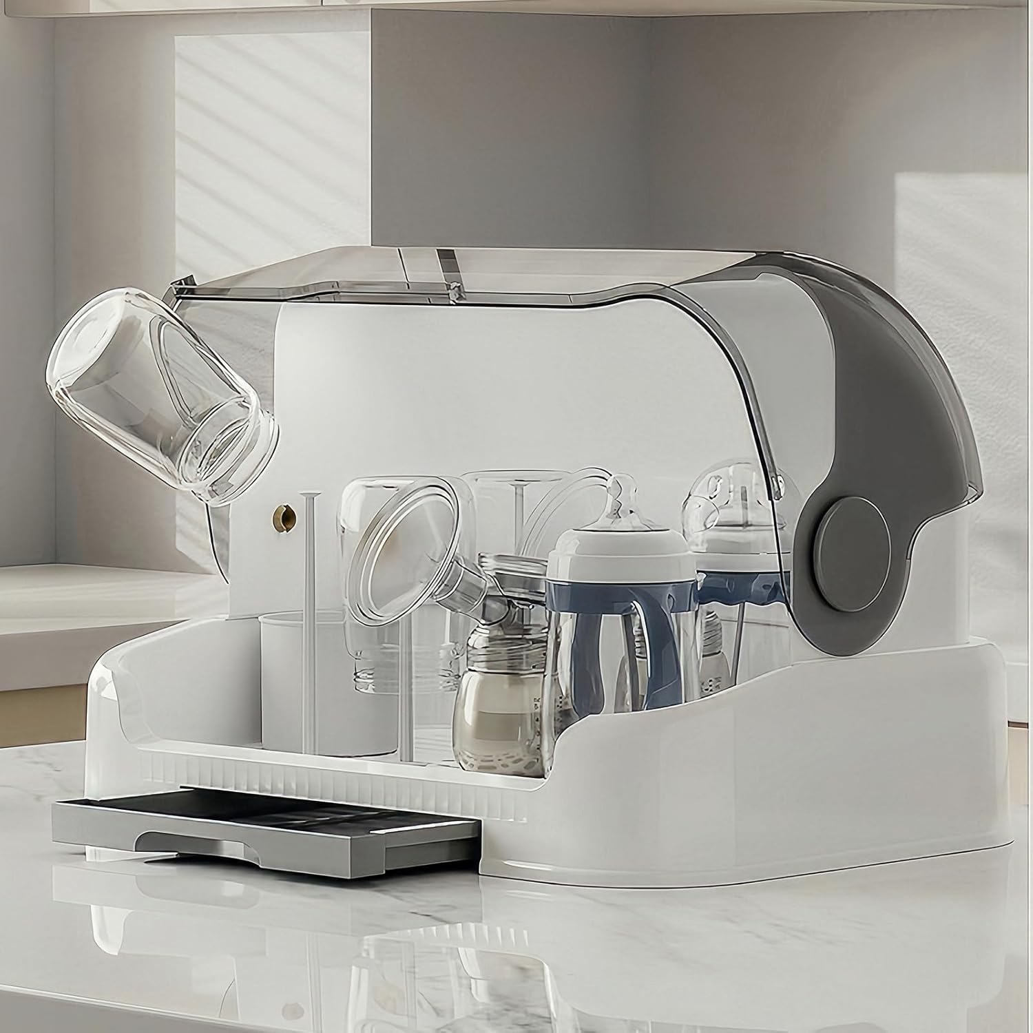 Baby Bottle Drying Rack Storage, Nursing Bottle Storage Box Organizer with Cover, Portable Kitchen Cabinet Organizer, Durable countertop Dryer (Grey) image 4 of 7 B0DFC4FT17