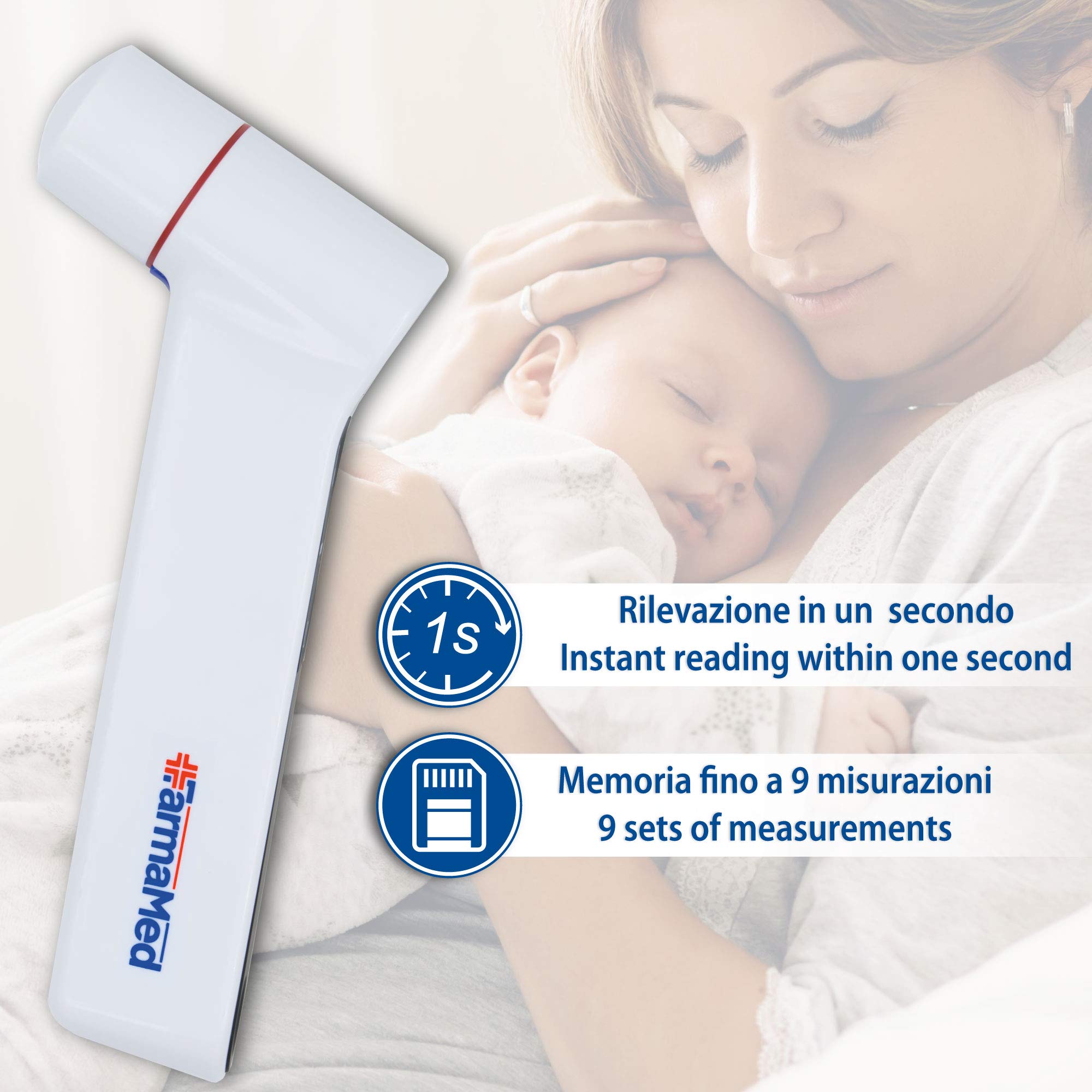 FARMAMED Termometro Digitale Infrarossi senza contatto, Auricolare e Frontale, Multifunzione 4 in 1 per neonati, bambini e adulti