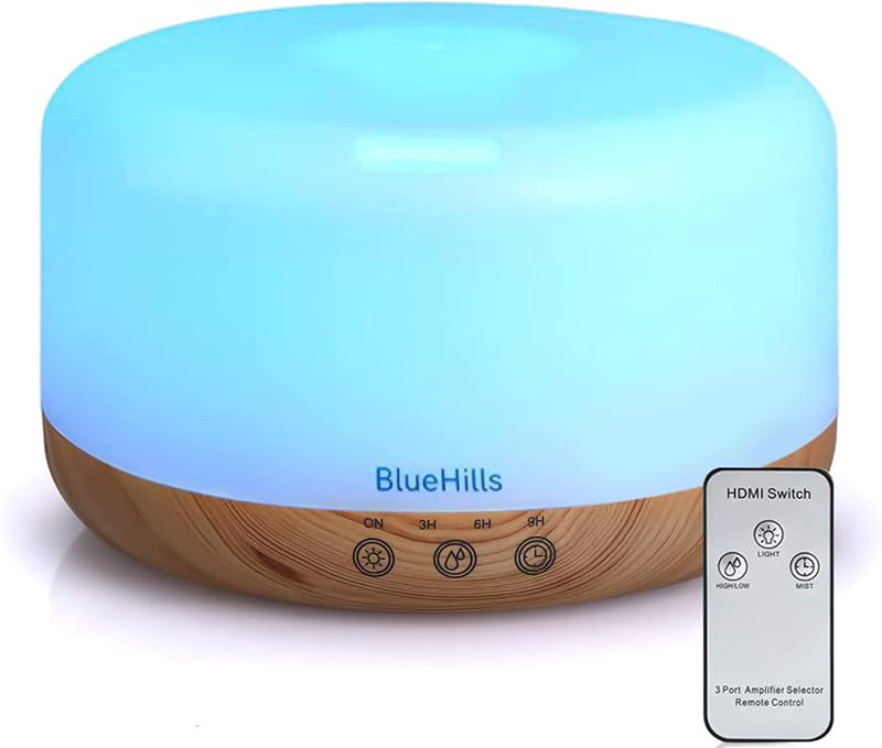 1000 ML Essential Oil Diffuser Premium Humidifier XL 1L Woodgrain | Aromatherapy, Remote Control, Timer, Large Room Coverage, High Mist, Whole House Diffuser, LED Lights, BPA-Free, 1 Liter D004