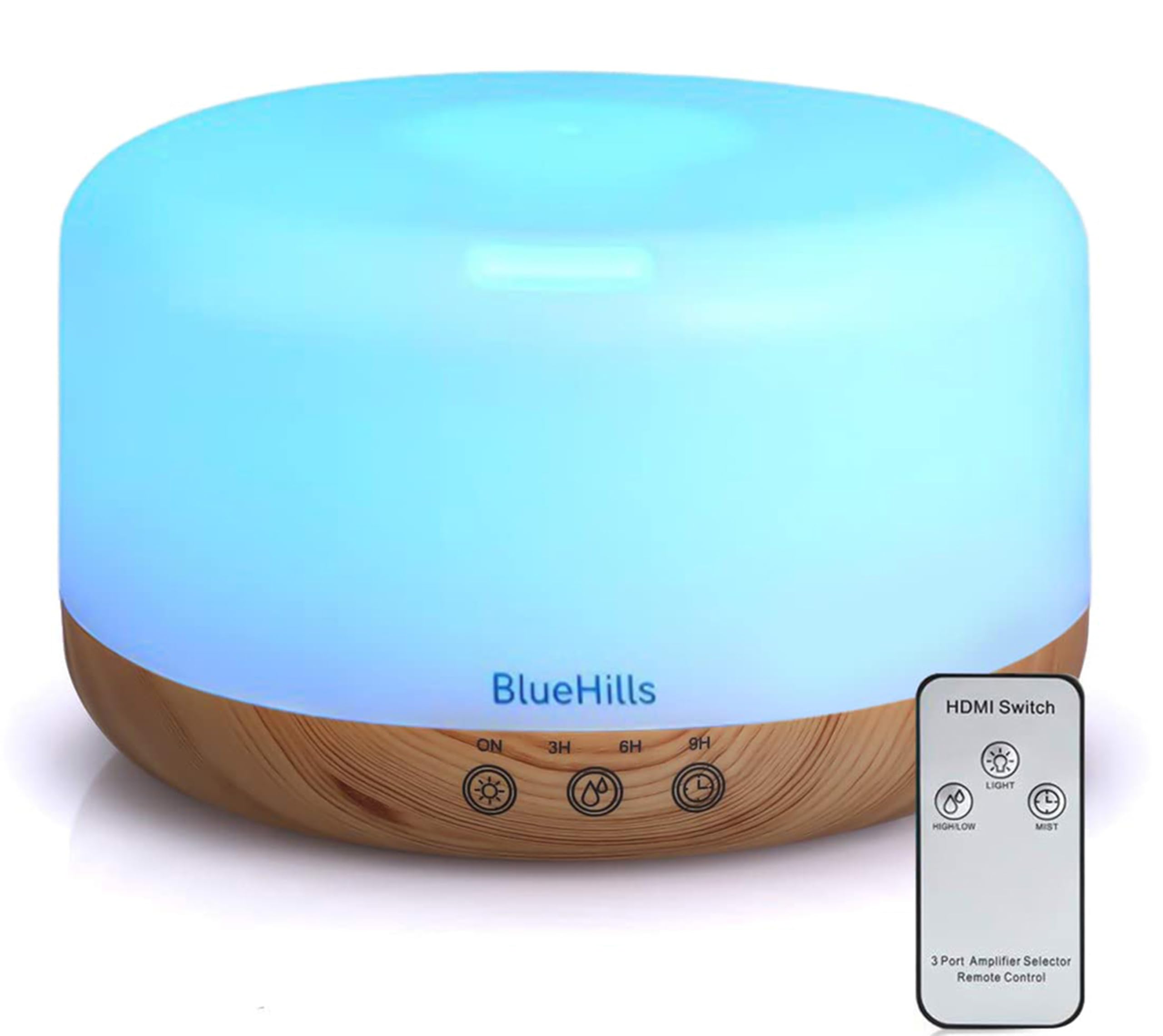 Premium 1000 ML XL Essential Oil Diffuser Aromatherapy Humidifier with Remote Timer for Large Room Home 18 Hour Run Huge Coverage Area 1 Liter Mood Light Extra Large Capacity Wood Grain D004