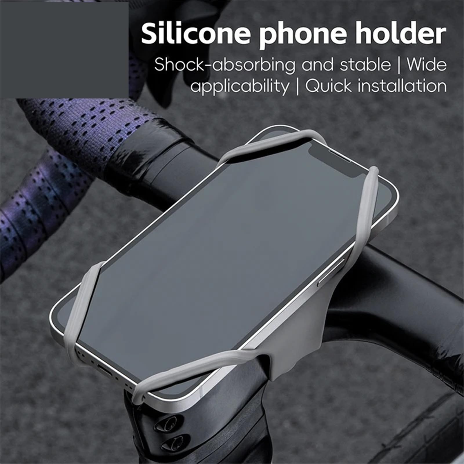 Support Telephone Velo Support for téléphone Portable de vélo Route VTT Support for en Silicone Guidon Forme Normale Accessoires universels(2PCS -Gray)
