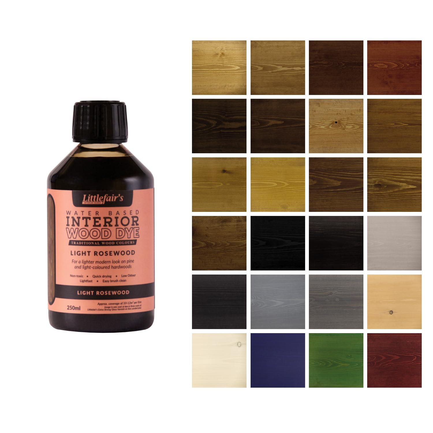 Littlefair's Wood Stain Water-Based - (Light Rosewood) – Non-Toxic, Eco-Friendly & Quick Drying - Easy-to-Apply, Concentrated Formula for All Wood Types – 250ml