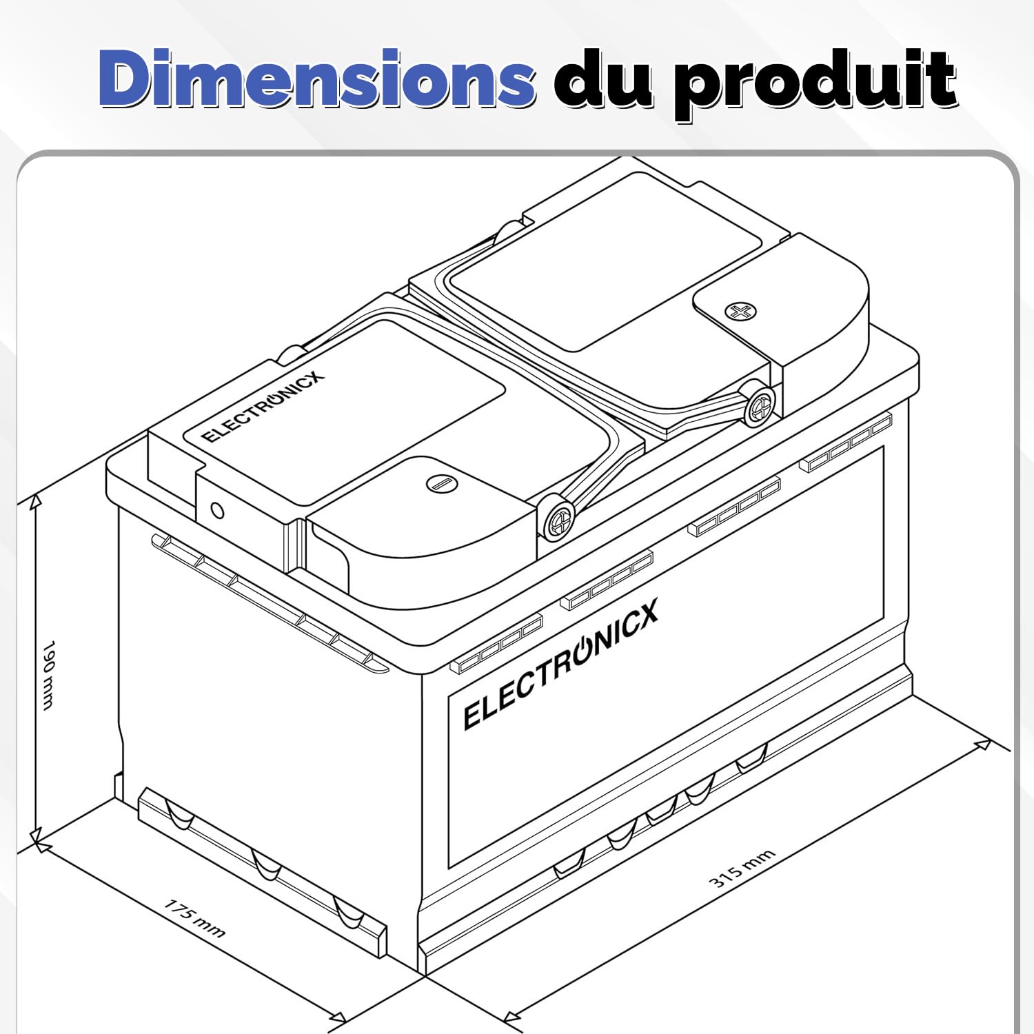 Batterie de service Electronicx AGM Caravan Edition 12V 110Ah – 110 ah Batterie à décharge lente pour camping-car, caravane, solaire– sans entretien, étanche, anti-fuite 315×175×190 mm