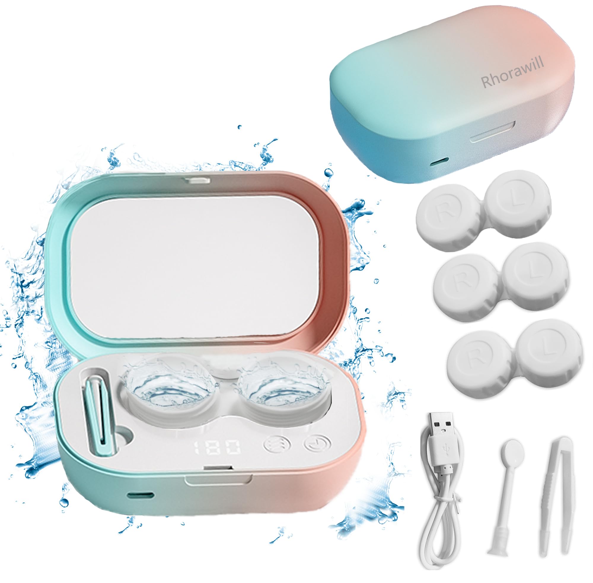 Ultrasonic Contact Lens Cleaner Machine with LED Timer Display, Big Mirror & USB Charger, Fit Disposal Soft Lens, Colored Contact Lens, RGP Lens and OK Lens(Orange)