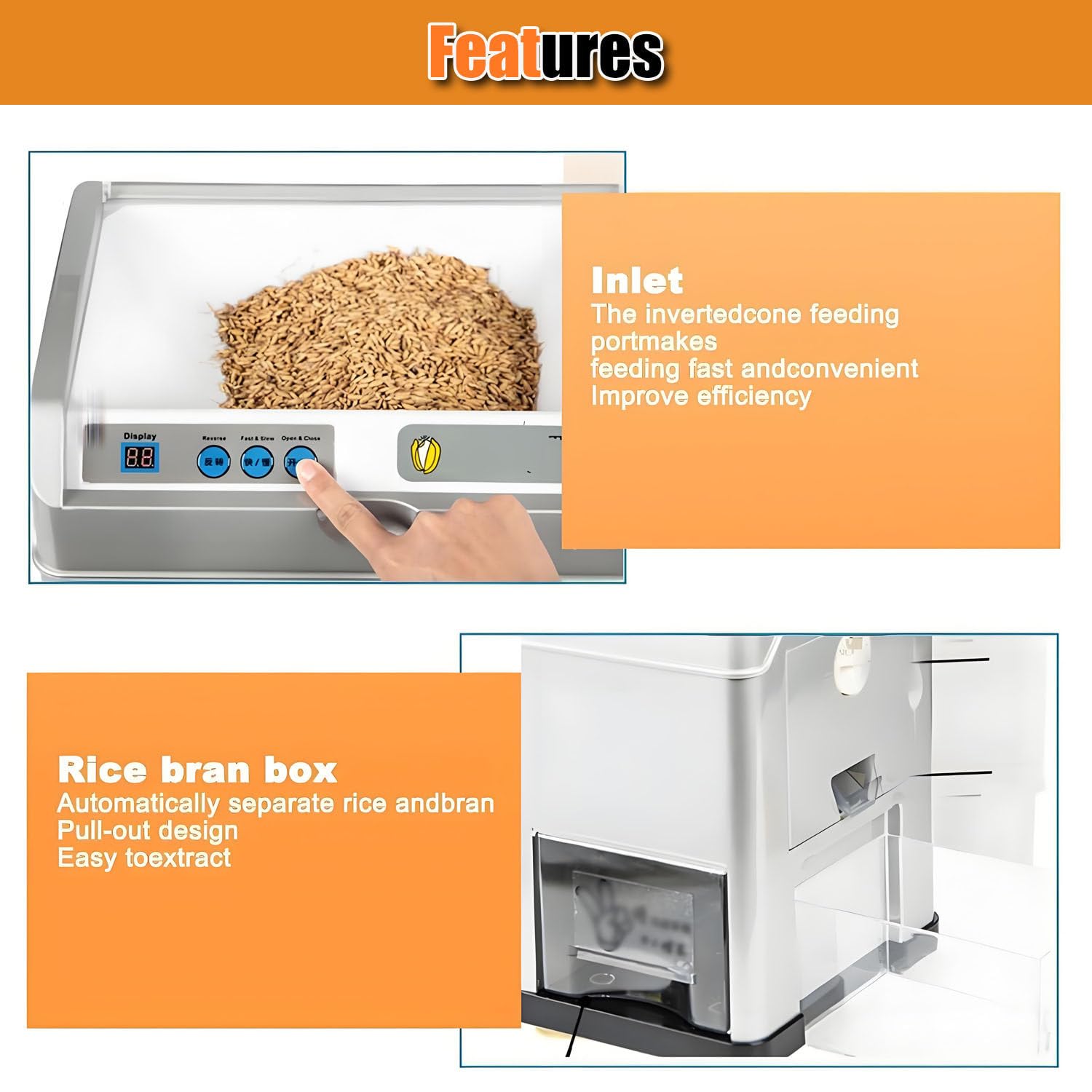 Mulino e sgranatrice Automatici per Riso, processore Elettrico per Riso da 500 W, capacità di 30 kg/h con precisione di macinazione Regolabile, per la Lavorazione dei Cereali di Riso e Grano
