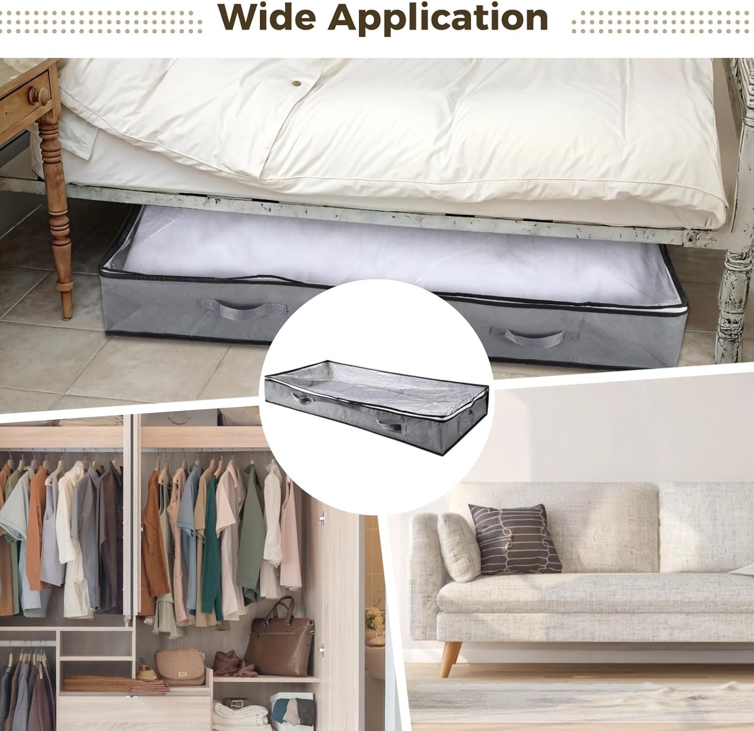 Foldable Underbed Storage Bins - 4 Pieces with Clear Zippered Top and Dual Handles for Clothing, Blankets, Toys, and Linens Under Couch Or Crib