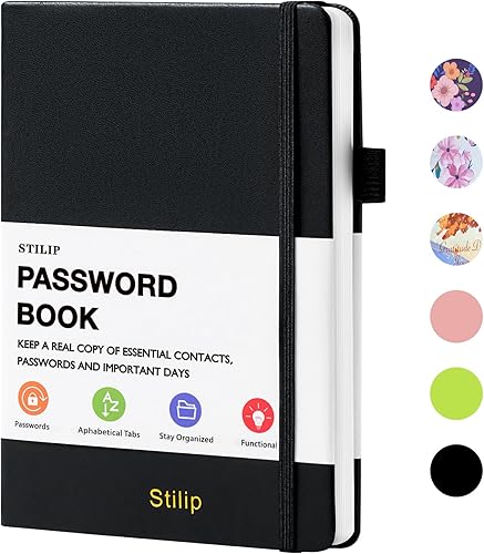 Libro de contraseñas con pestañas alfabéticas - Guardián de contraseñas de tapa dura mejorado con PU, perfecto para registrar organizar tus