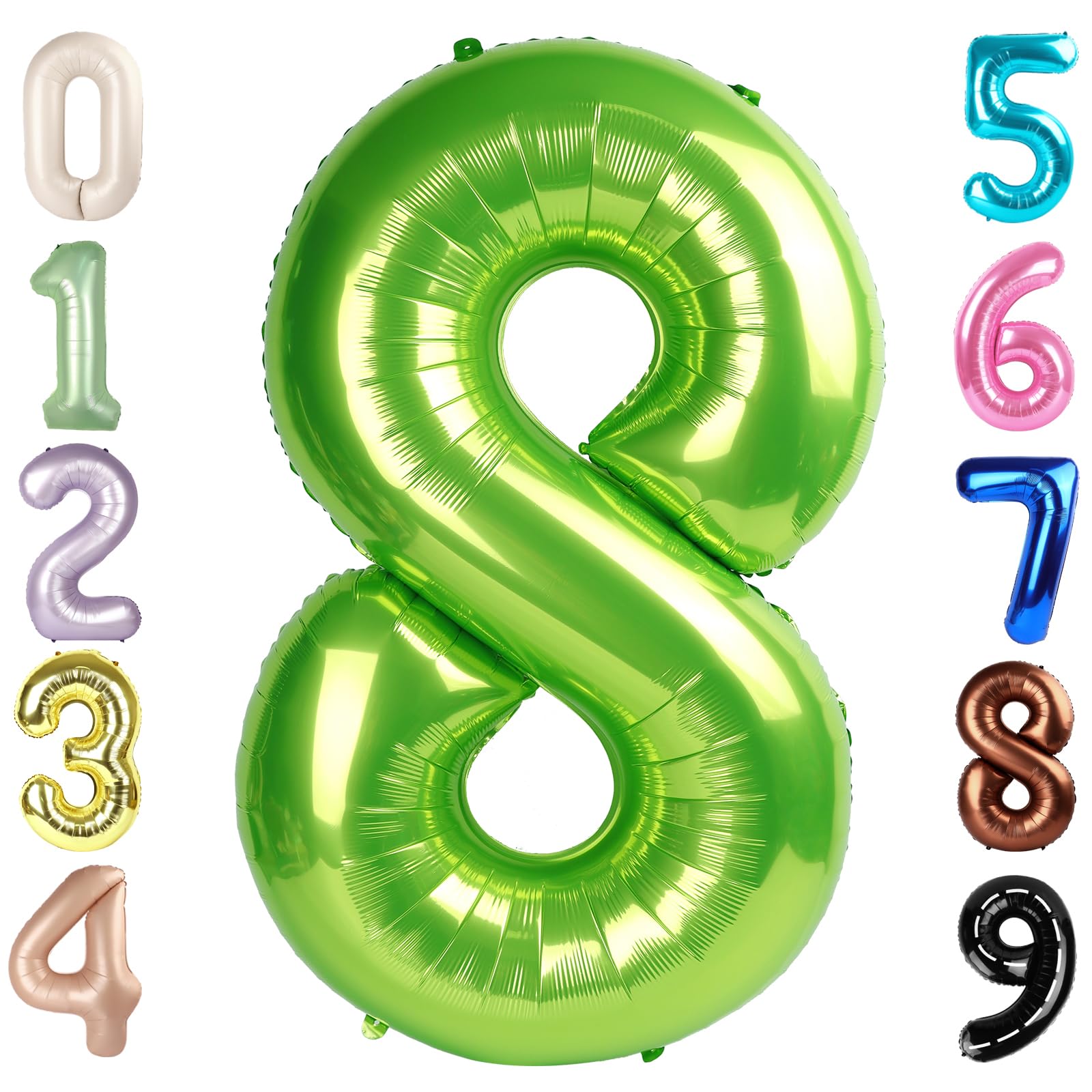 40 Inch Number 8 Balloon, Light Green 8 18 28 80 Birthday Balloons for Men Boys, 8th Birthday Decorations Party Supplies, Wedding, Graduations