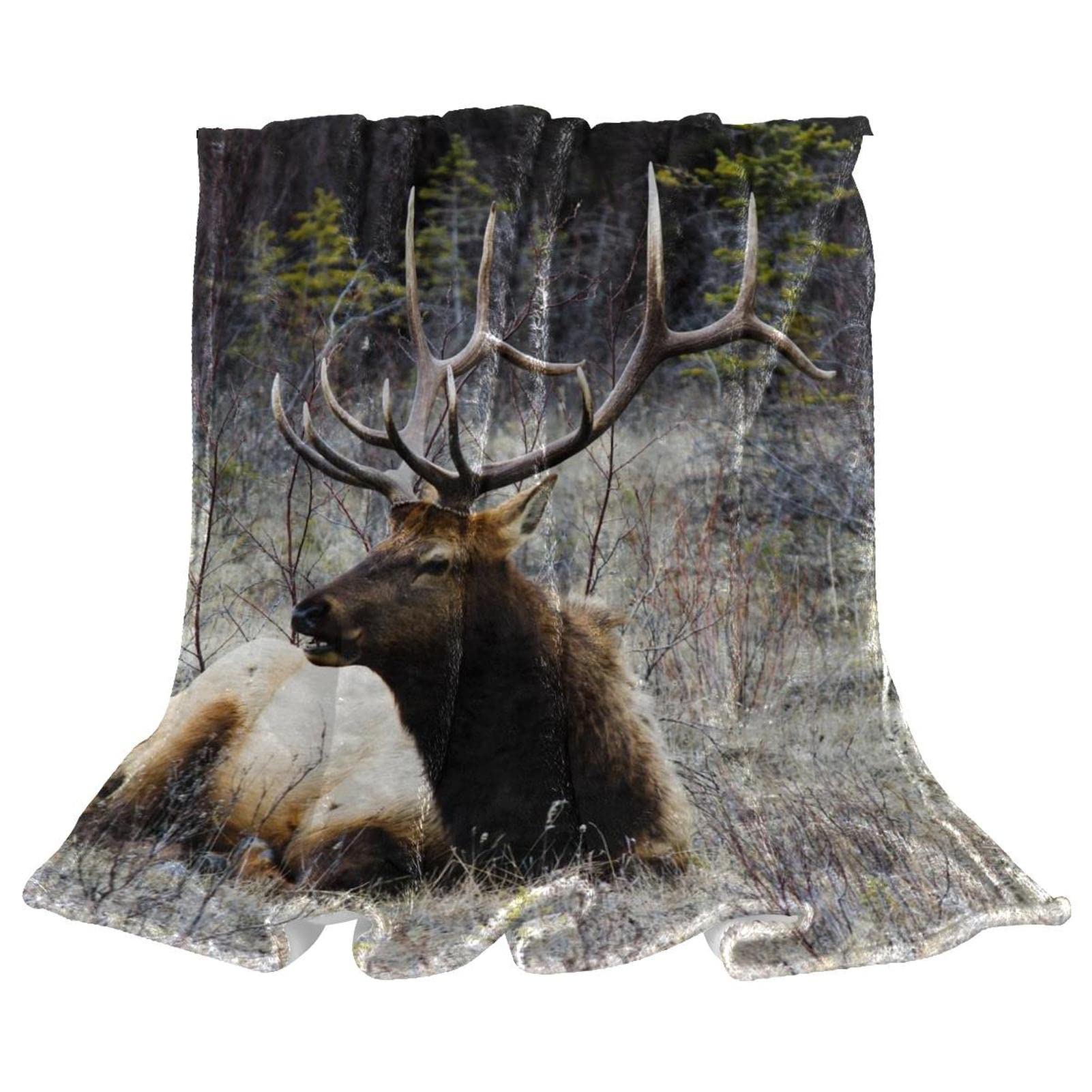 Fleece Throw Blanket for Couch Lightweight Plush Fuzzy Wild Deer Buck Stag Horn