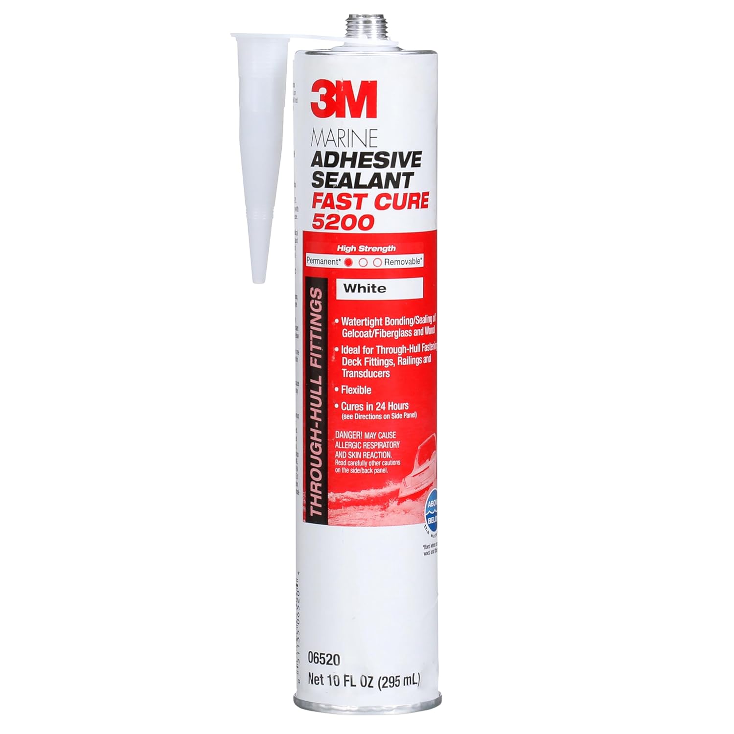 3M Marine Adhesive Sealant Fast Cure 5200 (06520) Permanent Bonding and Sealing for Boats and RVs Above and Below the Waterline Waterproof Repair, White, 10 fl oz Cartridge