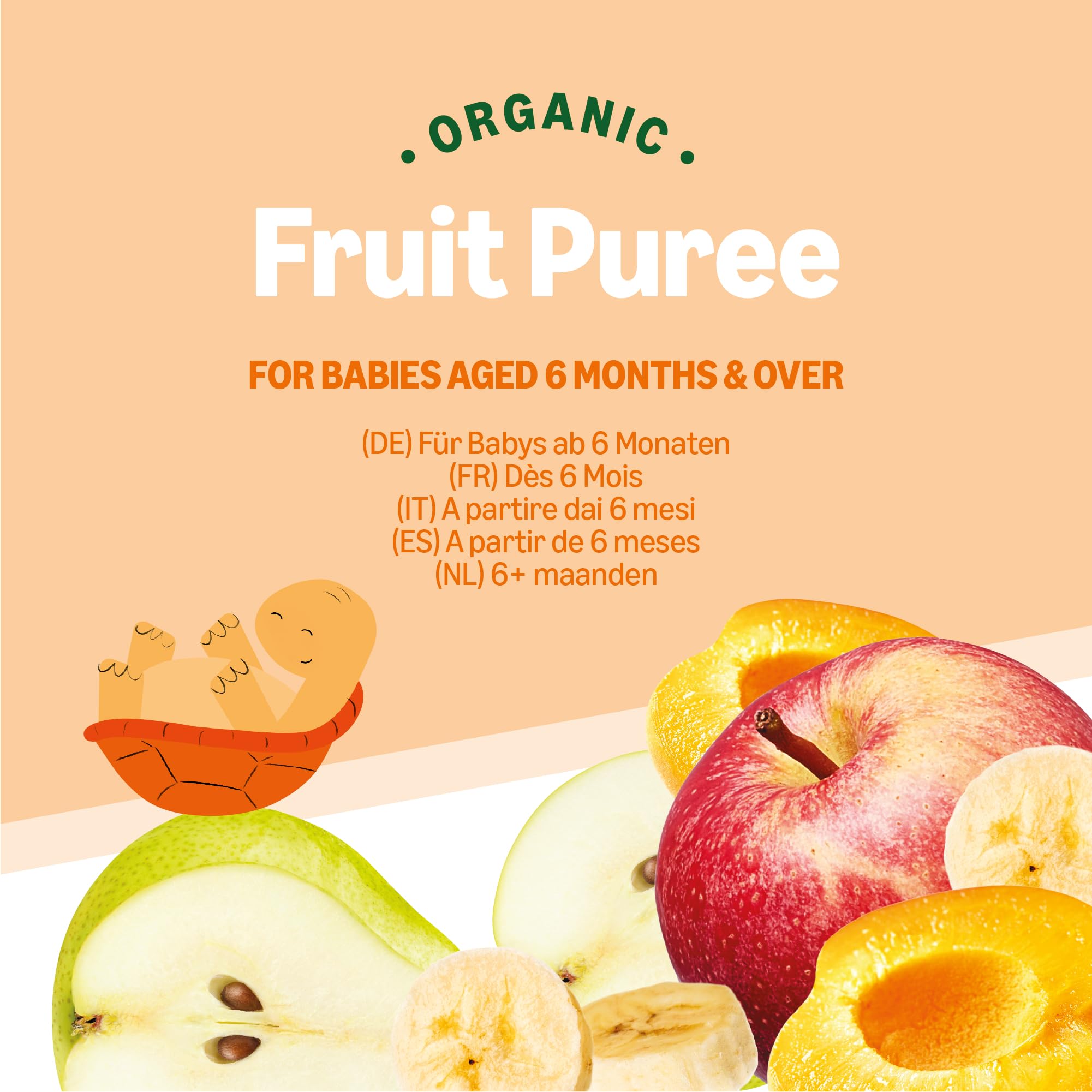 Bolsitas de Puré de Manzana, Plátano, Pera y Albaricoque Ecológico - 6 x 90g