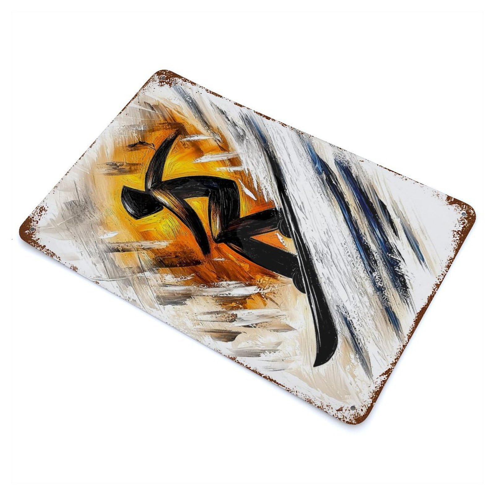 Rust Effect Tin Sign with Dynamic Abstract Cubist Snowboarder in Action Design 11.8"x7.9", for Pub, Kitchen And Man Cave Decor, Industrial Home Decor