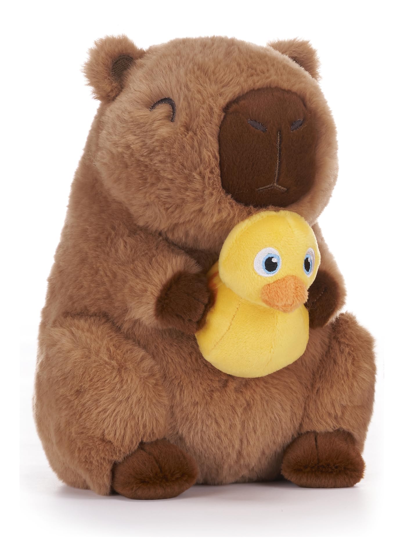 9"/23cm Eco Earth Light Brown Cuddly Capybara Holding Yellow Duck Soft Plush Toy