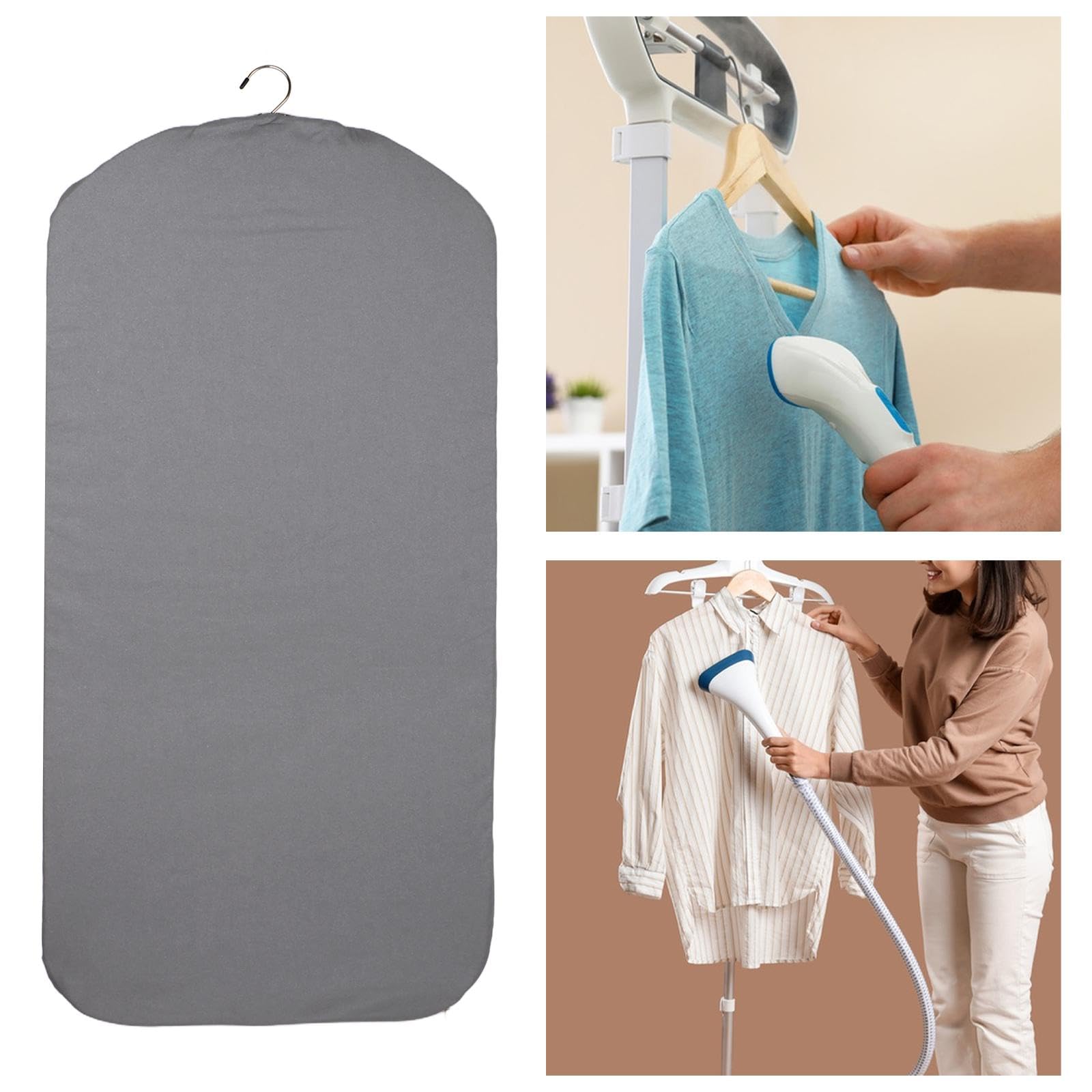 Gralara Asse da stiro sospeso per vaporizzatore per indumenti, tappetino da stiro, asse per stiratura verticale sopra la porta per vestiti per lavanderia, grigio